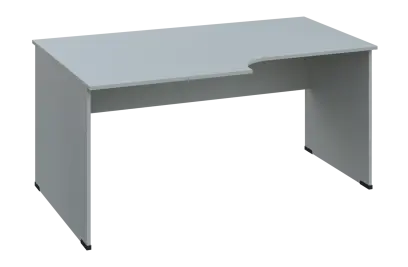 CRL 18 - 168 stůl kancelářský, rohový, levý, dřevěná podnož, deska 18 mm, široký 1600 mm, šedá